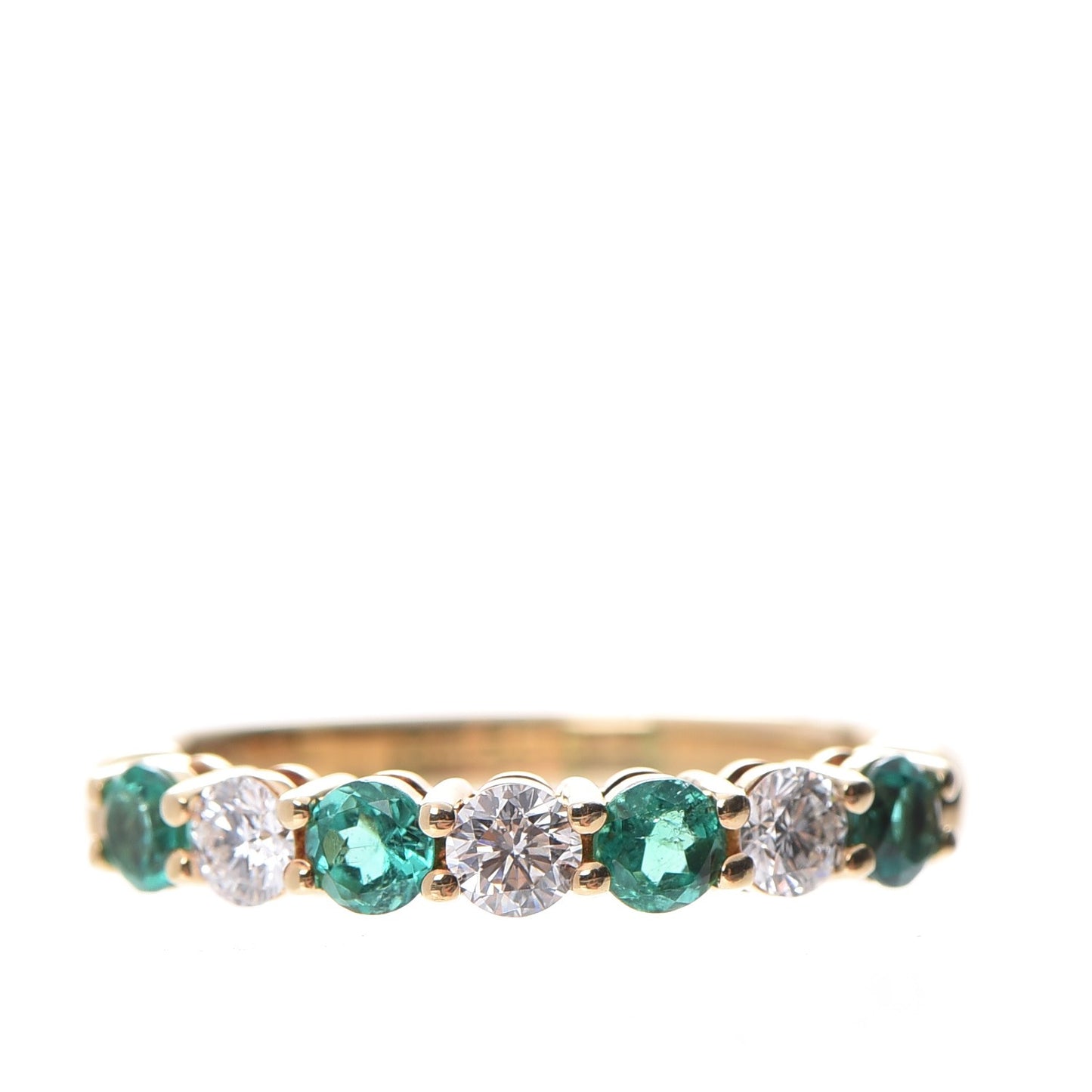 18K Yellow Gold Emerald Diamond Band Ring 4.75