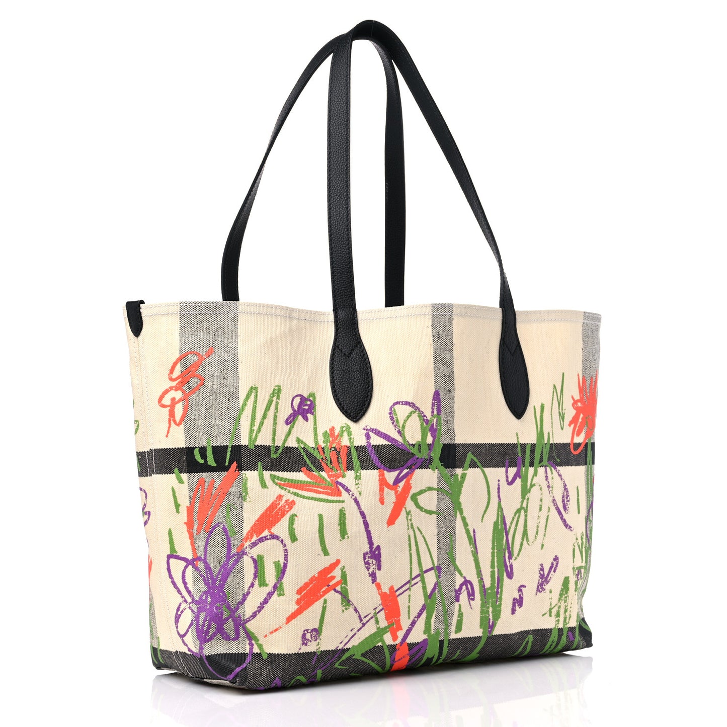 Coated Canvas Medium Reversible Doodle Tote White Black