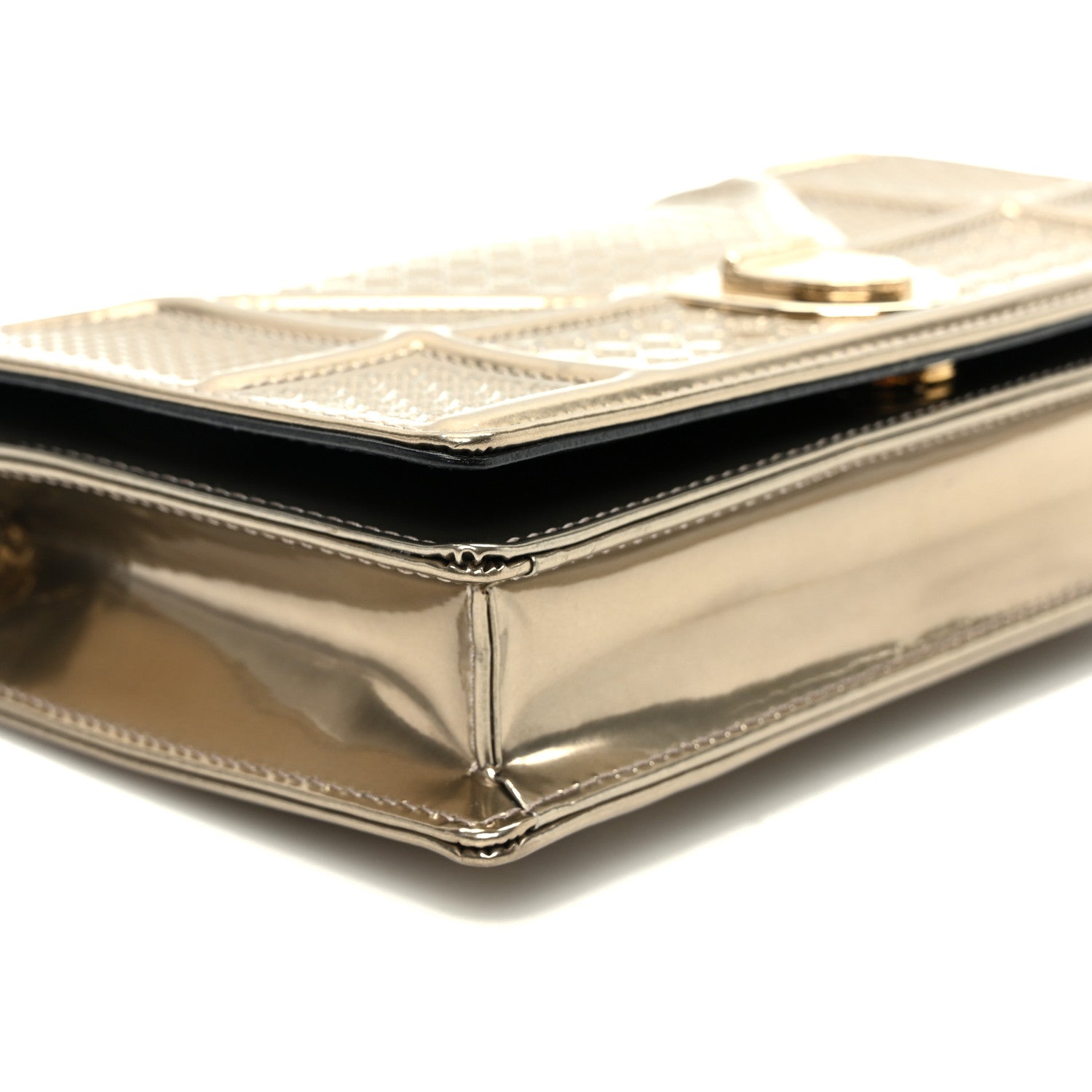 Christian Dior Metallic Patent Micro-Cannage Diorama Wallet on Chain Pouch Gold 8 of 9