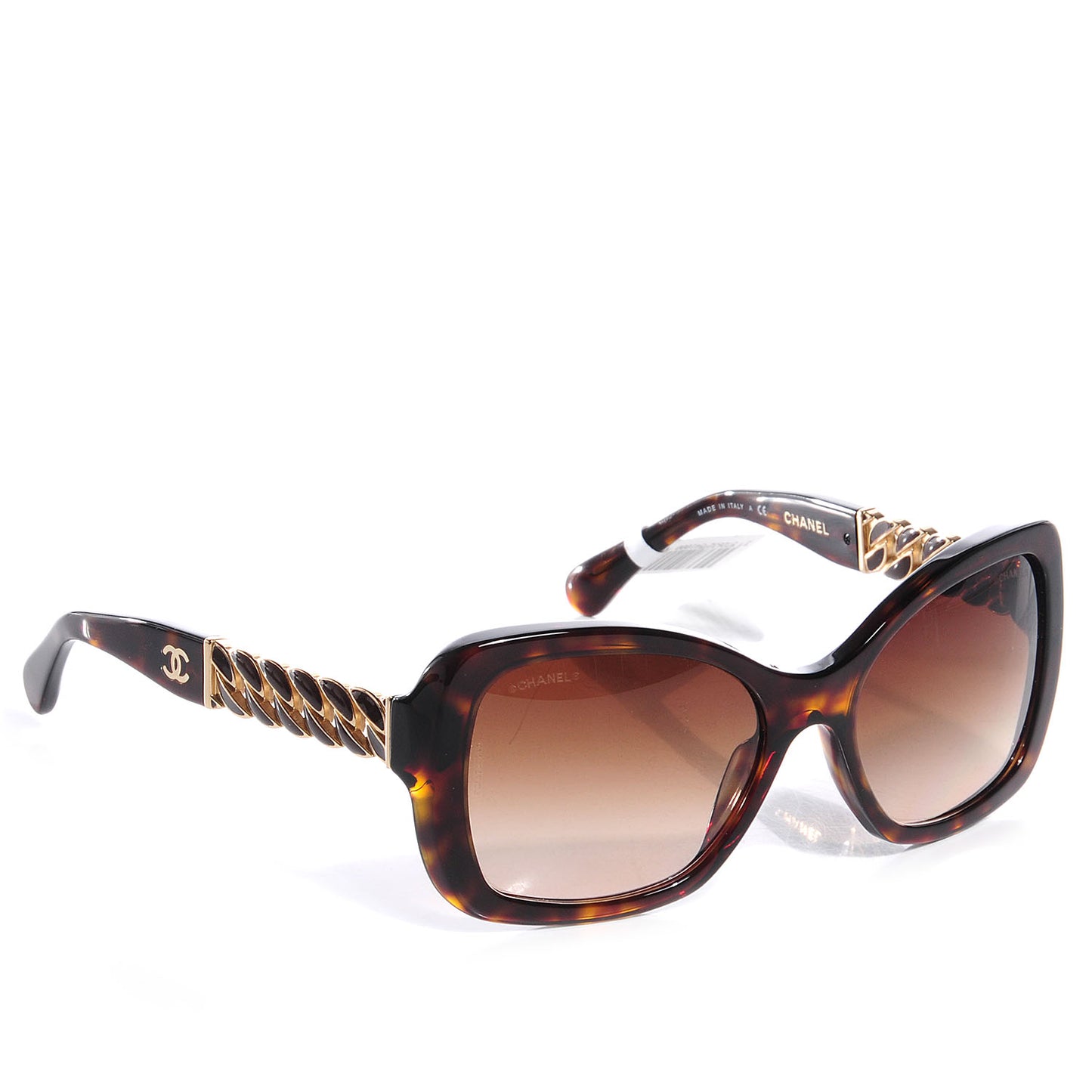 Acetate Metal Chain Square Sunglasses 5305 Brown
