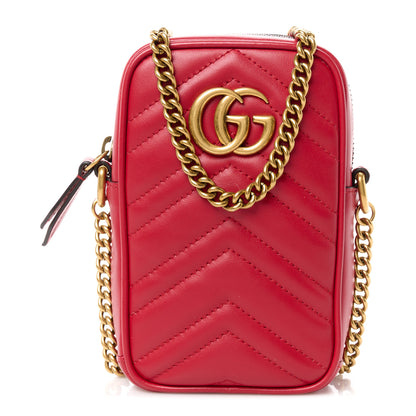 Gucci Calfskin Matelasse Mini GG Marmont Crossbody Bag Hibiscus Red 1 of 11