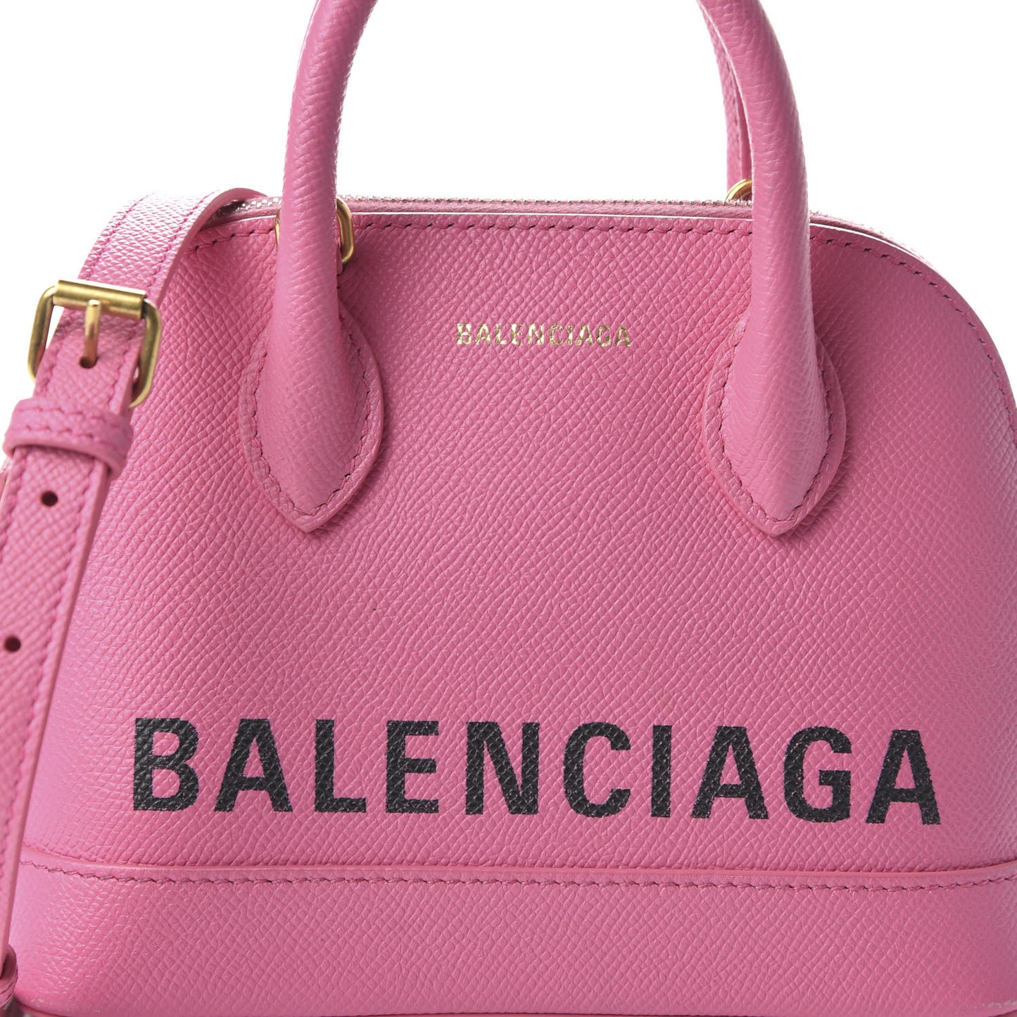 Signature Grained Calfskin Logo XXS Ville Top Handle Bag Rose Bubblegum Black