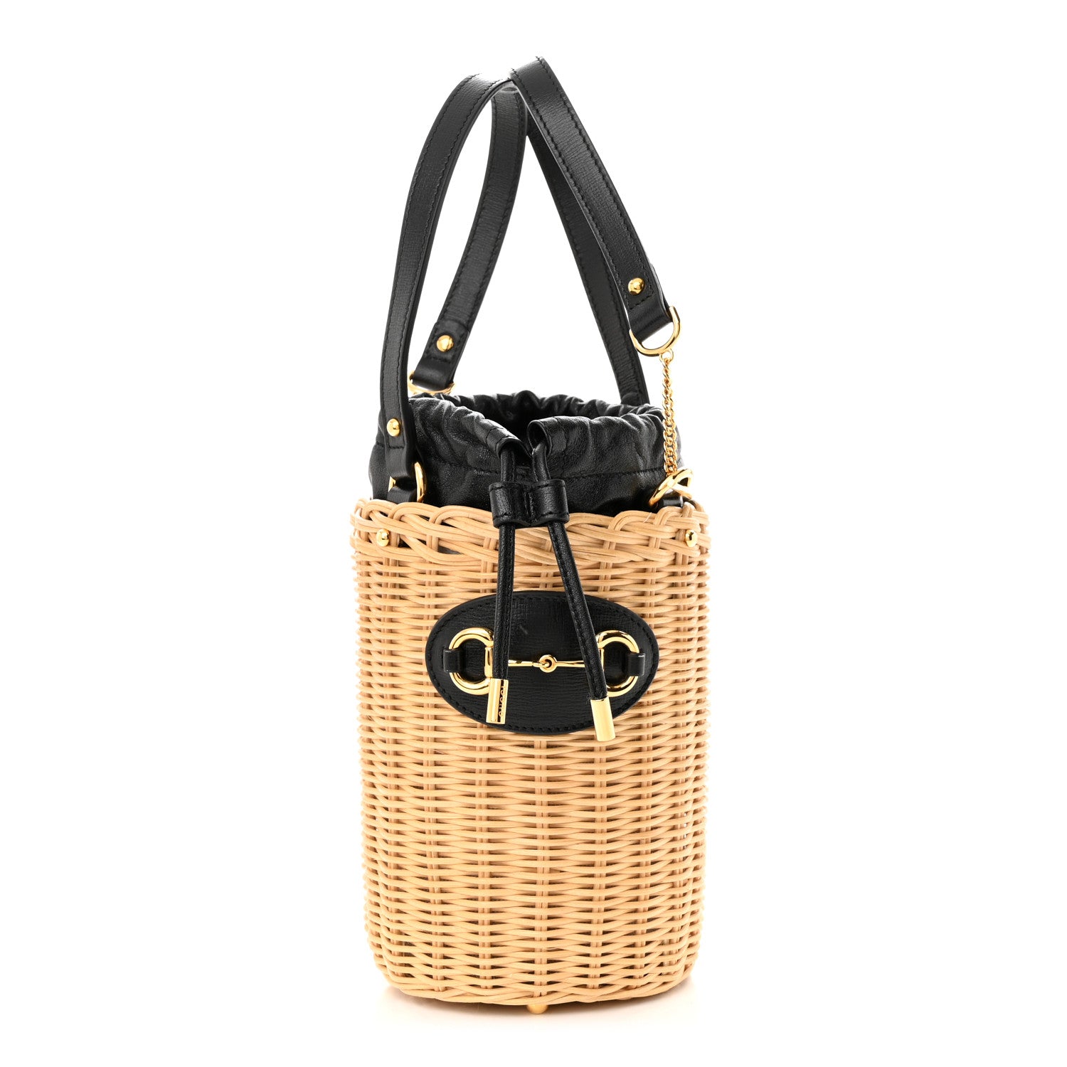 Gucci Wicker Horsebit 1955 Bucket Bag Natural Black 1 of 10