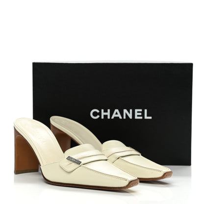 Chanel Calfskin Logo Mules 38 White 13 of 13