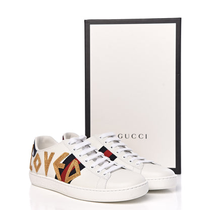 Gucci Calfskin Nappa Web LOVED Embroidered Womens Ace Sneakers 37.5 White Red Flame Notte 13 of 13