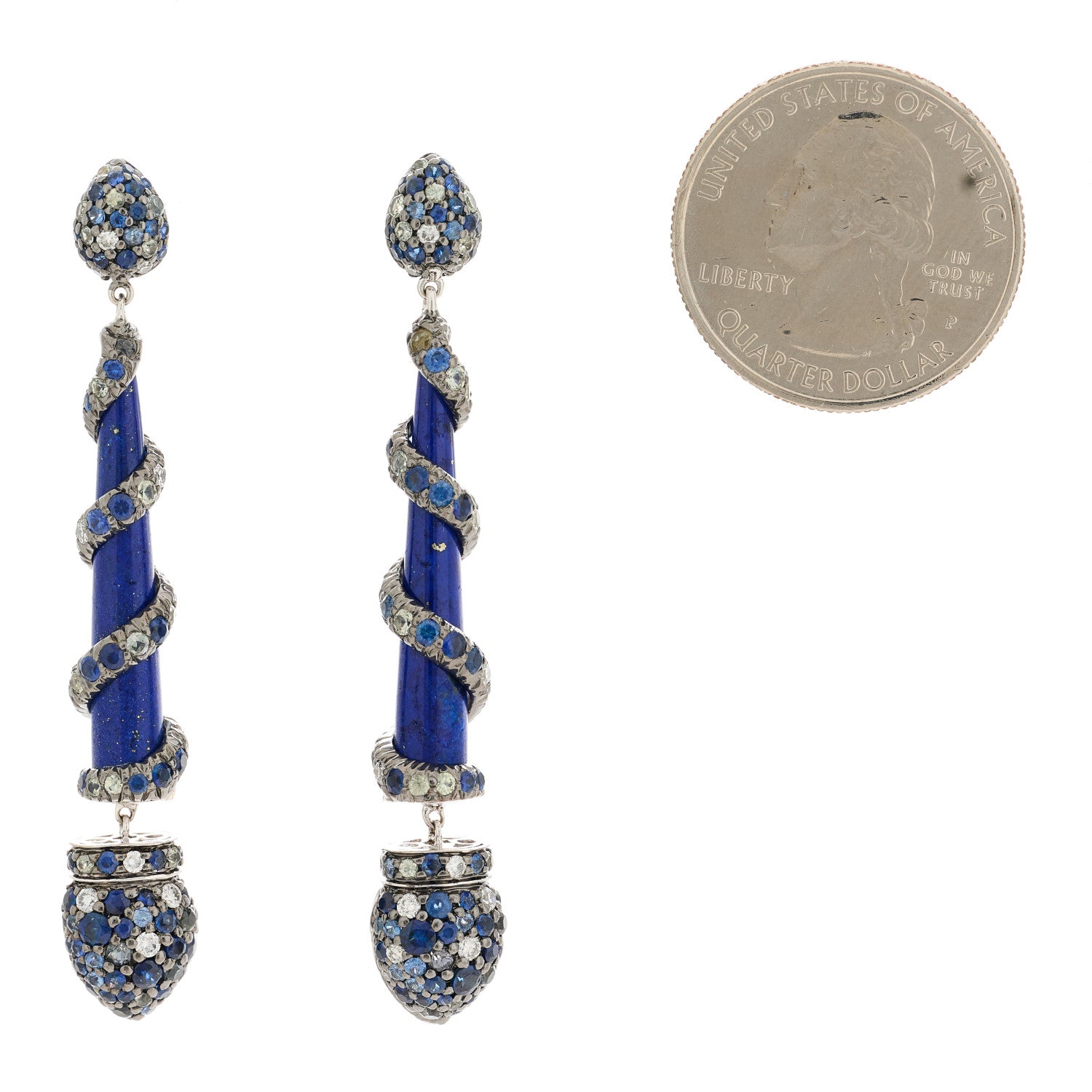 John Hardy 18K White Gold Diamond Lapis Lazuli Sapphire Cinta Drop Earrings 2 of 4