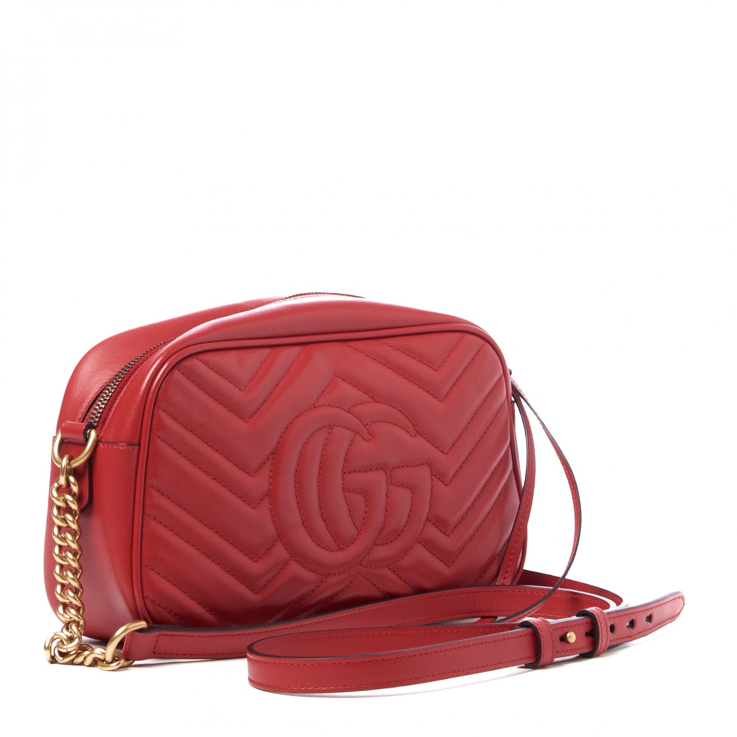 Calfskin Matelasse Small GG Marmont Chain Shoulder Bag Hibiscus Red