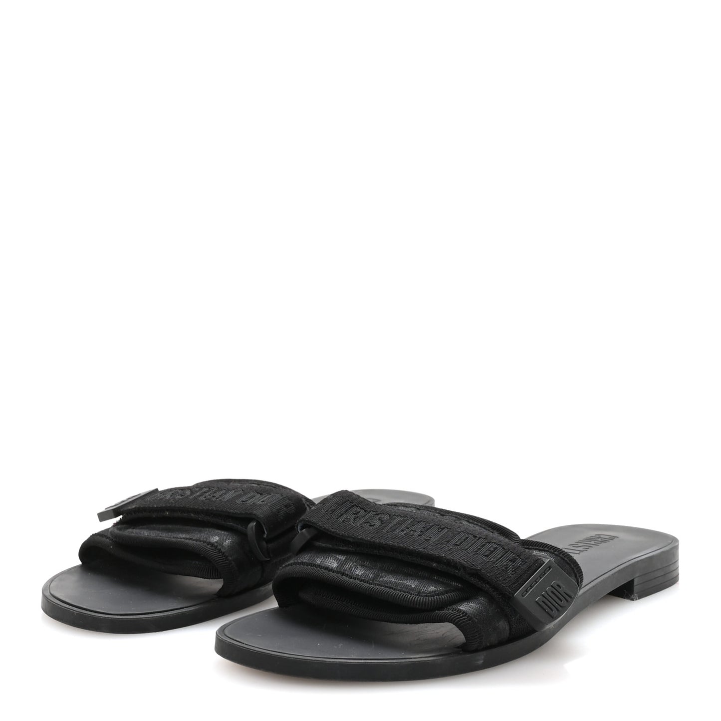 Shiny Technical Fabric Oblique Dio(r)evolution Slide Sandals 39 Black