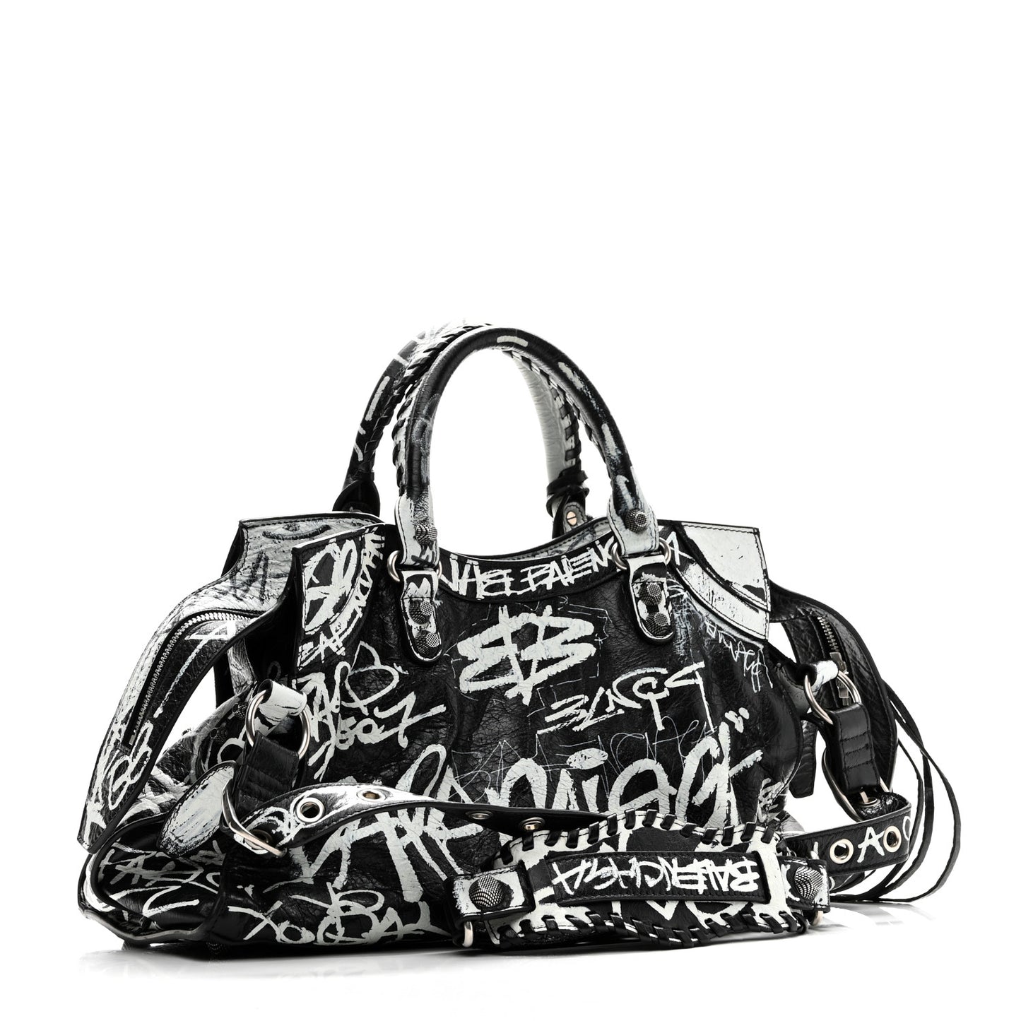 Agneau Arena Graffiti Neo Cagole City Handbag Black White