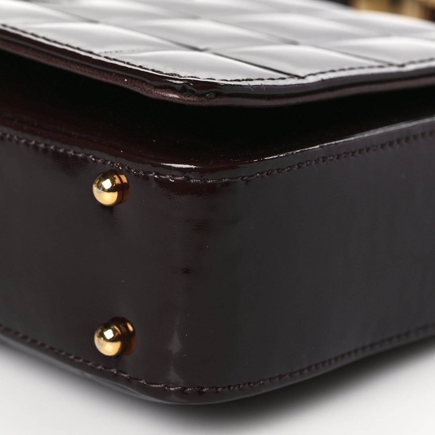 Patent Chocolate Bar Quilted CC Flap Burgundy