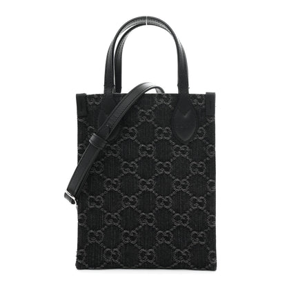 Gucci Denim Cuoio Harness GG Monogram Mini Ophidia Tote Bag Black Medium Grey 1 of 10