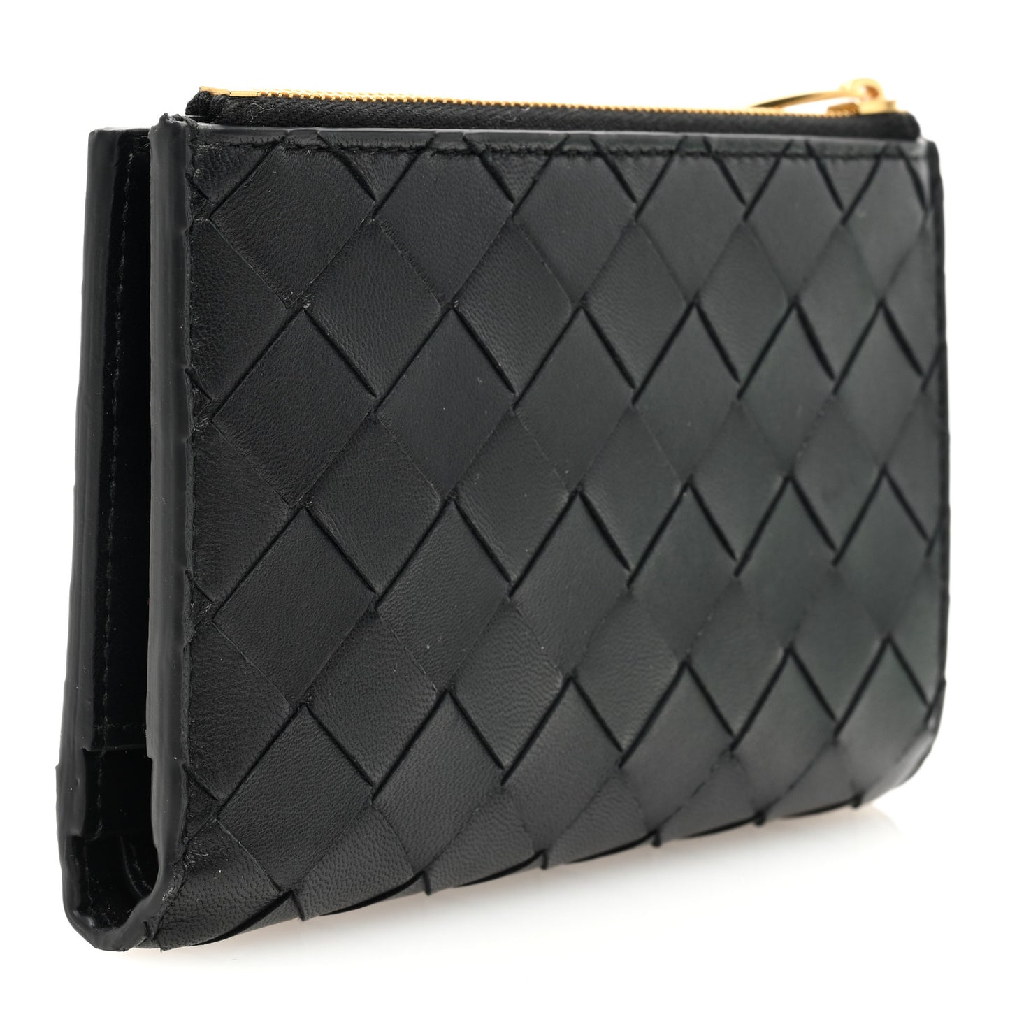 Nappa Intrecciato Medium Bi-Fold Zip Wallet Black