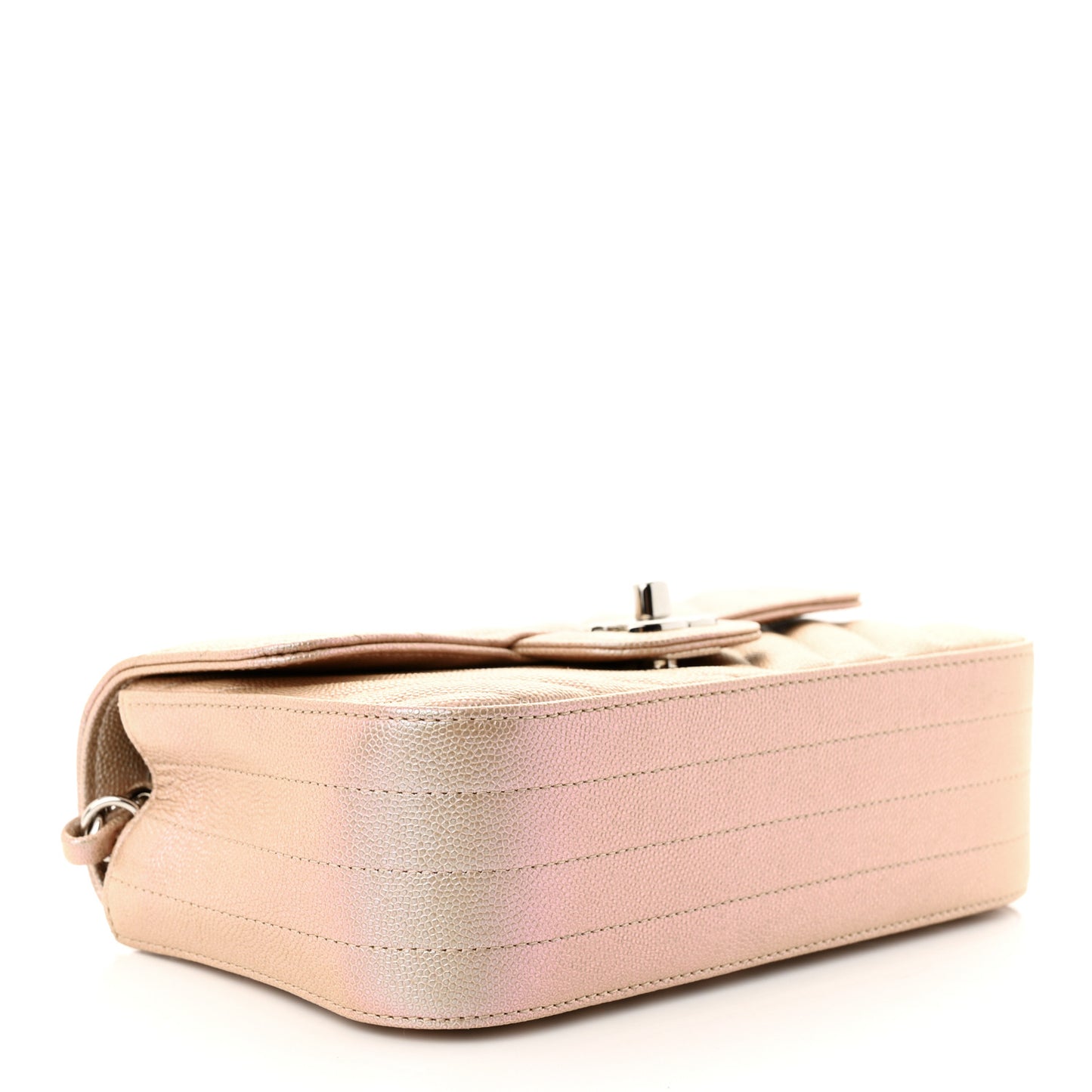 Iridescent Caviar Chevron Quilted Mini Rectangular Flap Light Gold