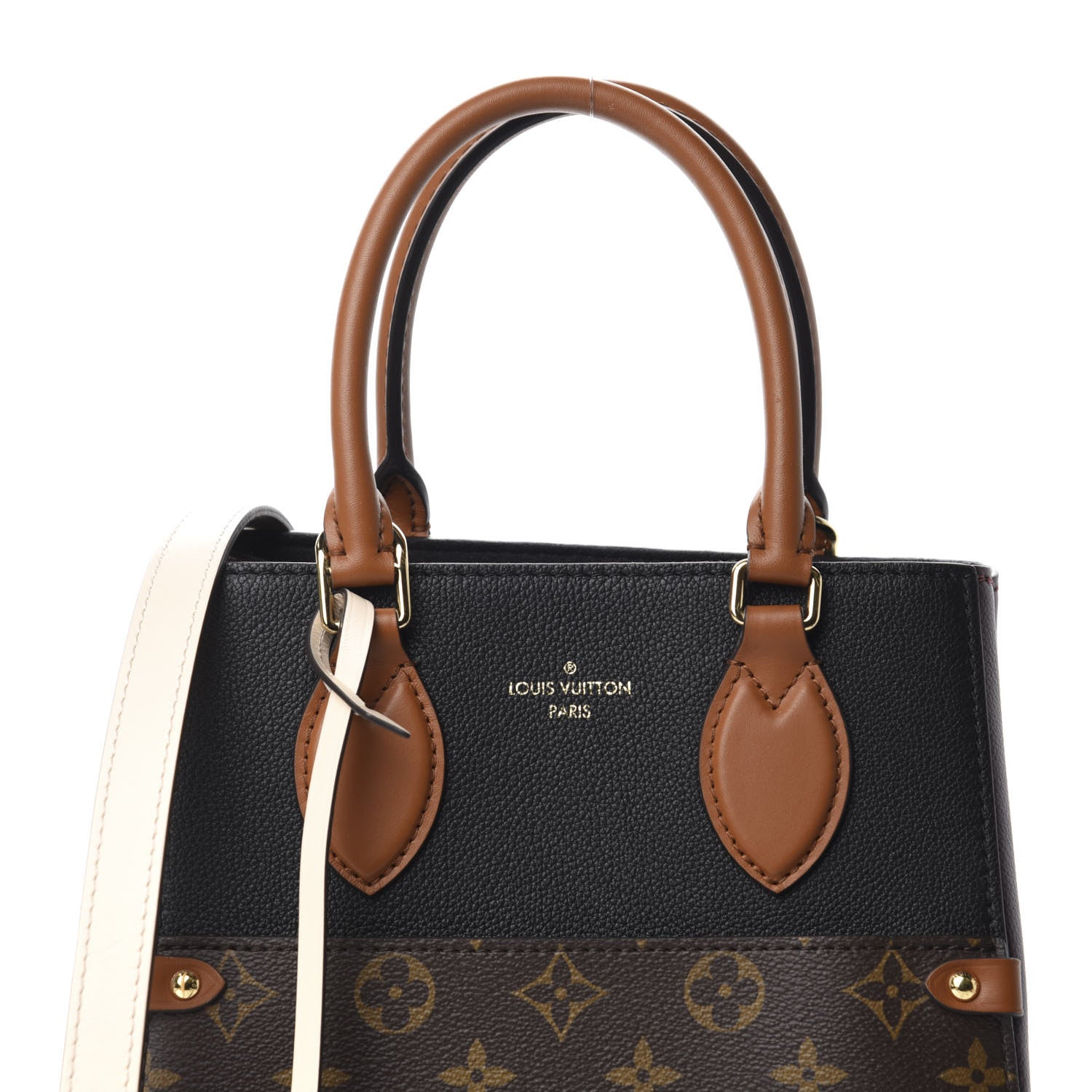 Louis Vuitton Calfskin Monogram Fold Tote MM Black Wine Cream 9 of 10