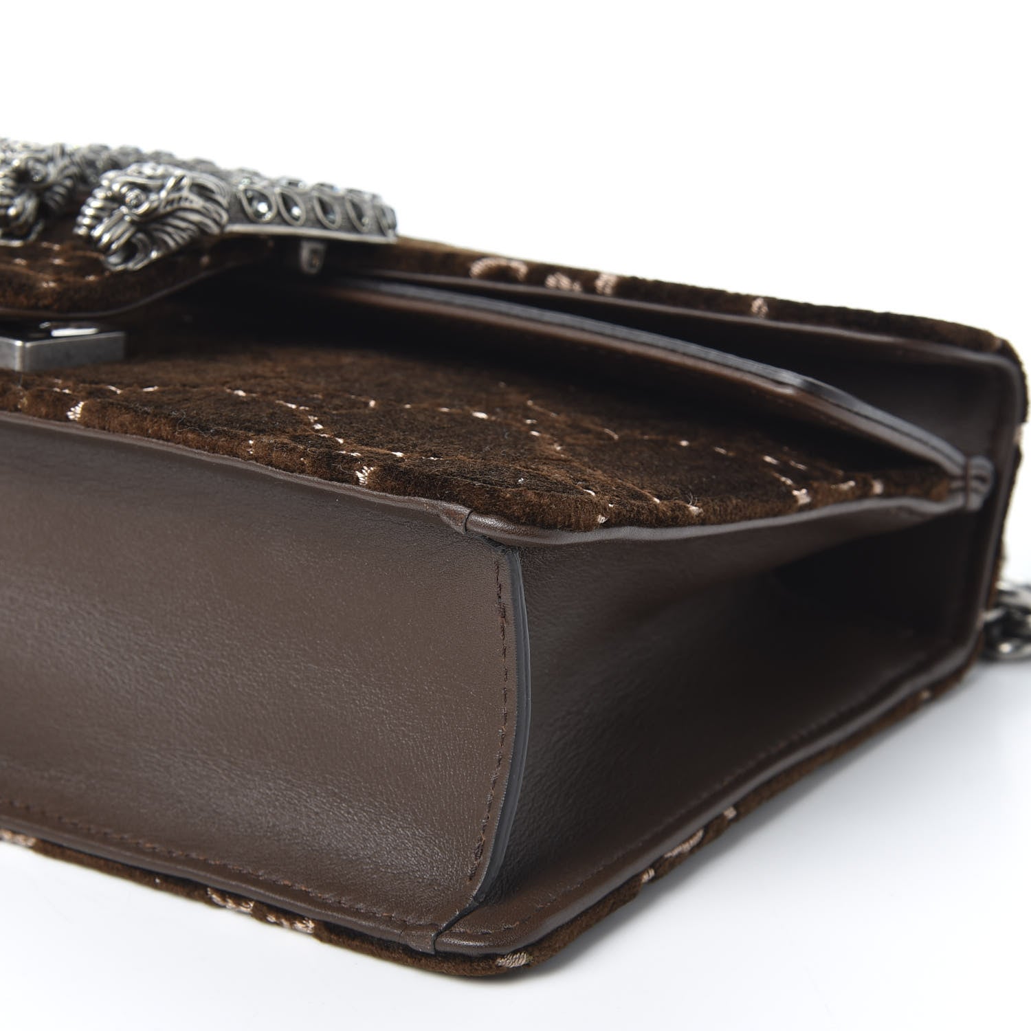 Gucci Velvet Moon Calfskin Crystal GG Monogram Small Dionysus Shoulder Bag Brown Vintage Cocoa Black Diamond 6 of 9