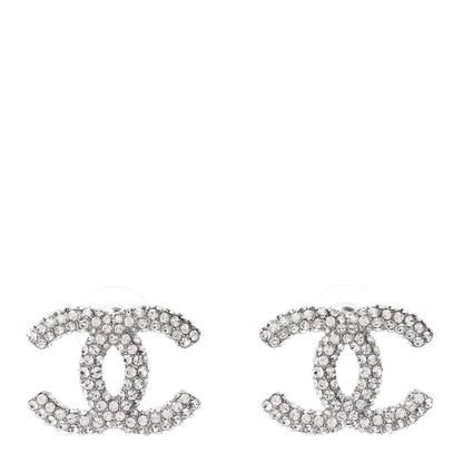 Chanel Crystal CC Treasure Chest Earrings Silver 1 of 5