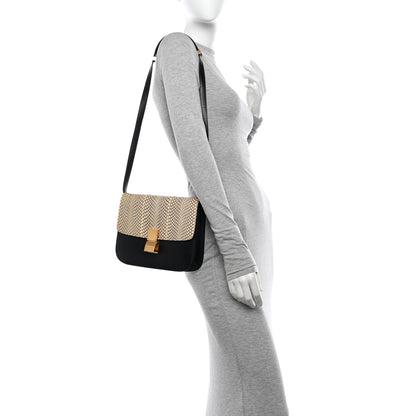 Celine Cobra Calfskin Medium Classic Box Flap Bag Natural Black 2 of 9