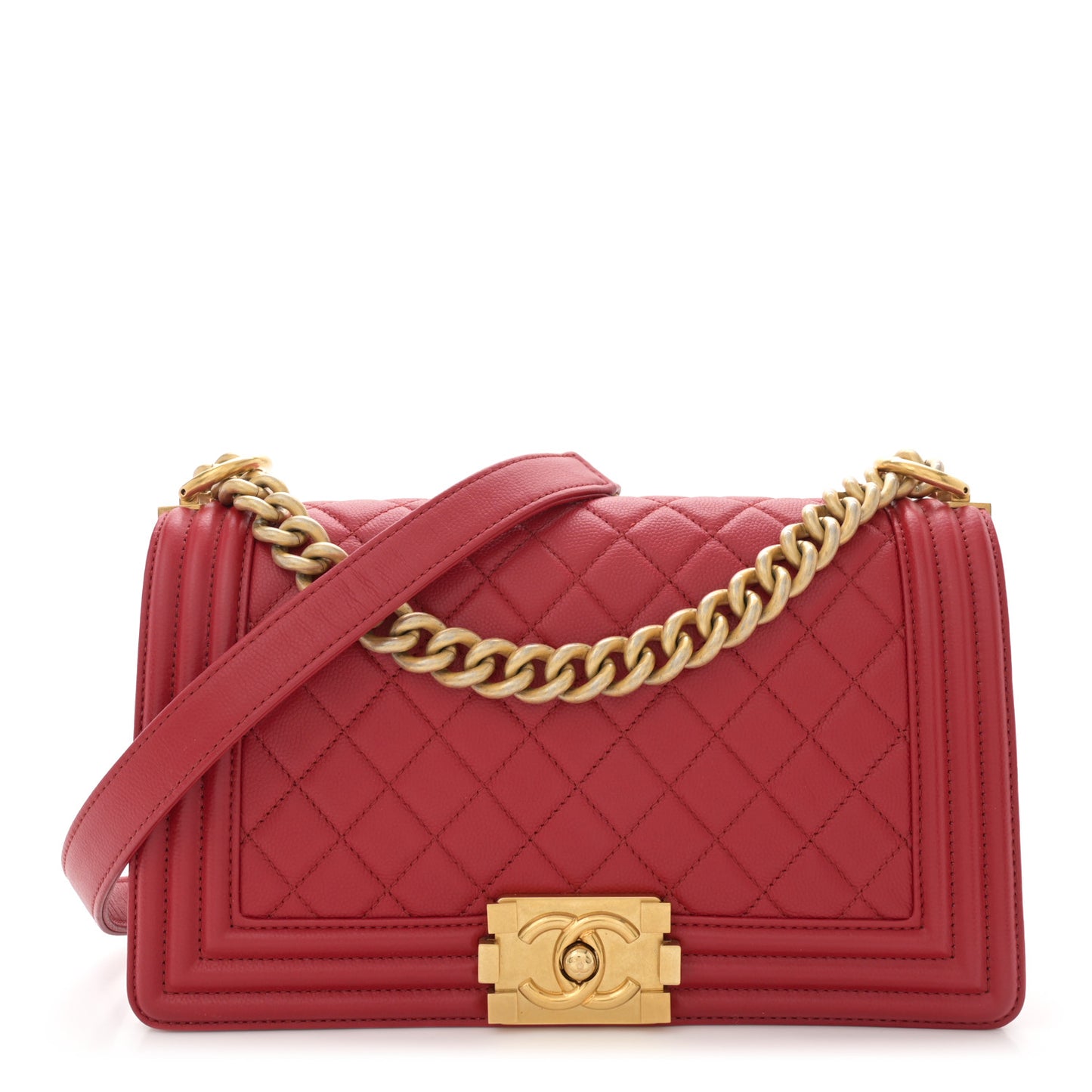 Caviar Quilted Medium Boy Flap Dark Red