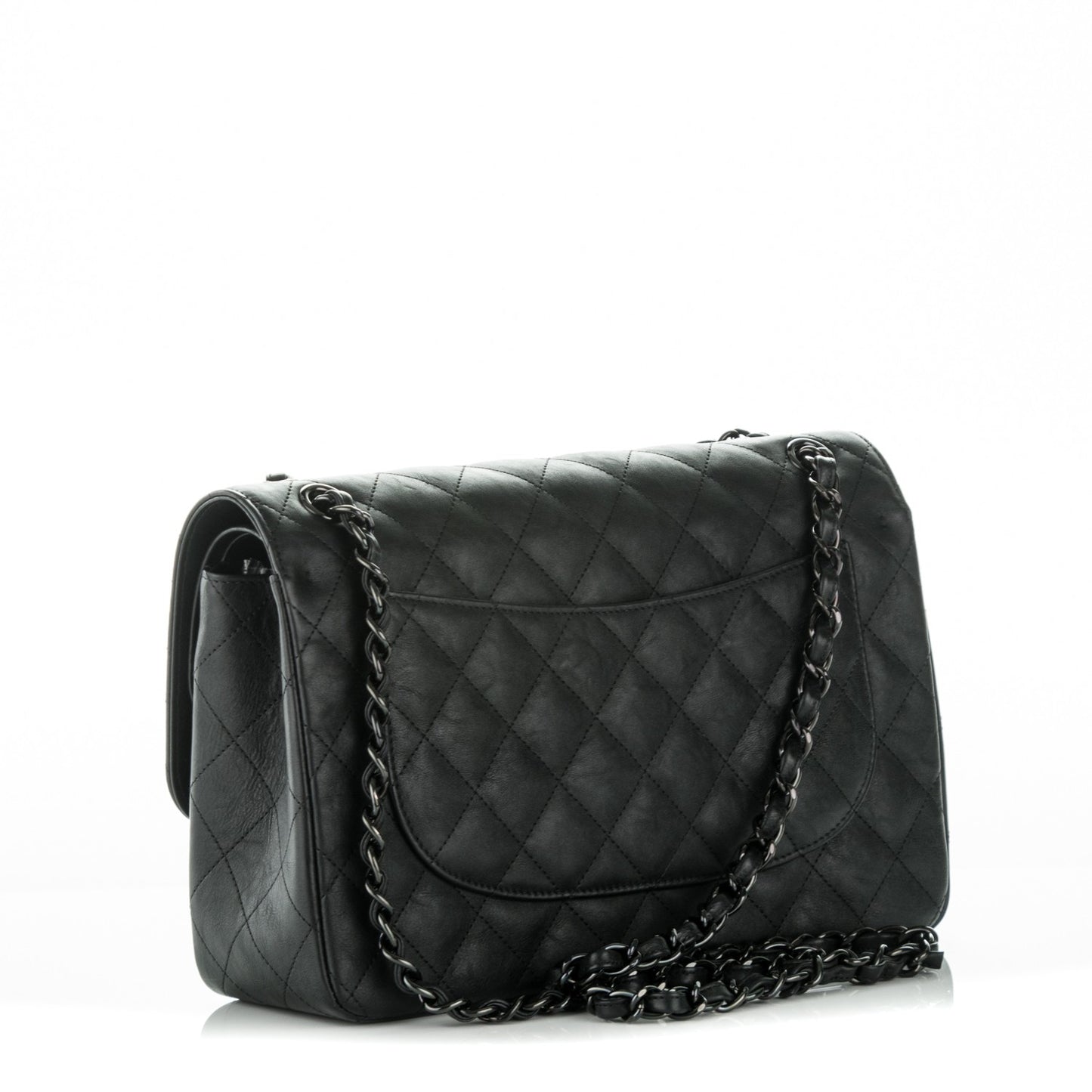 Crumpled Calfskin Quilted Jumbo Double Flap So Black