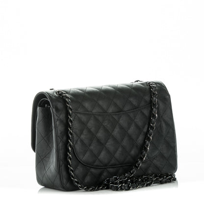 Chanel Crumpled Calfskin Quilted Jumbo Double Flap So Black 3 of 8