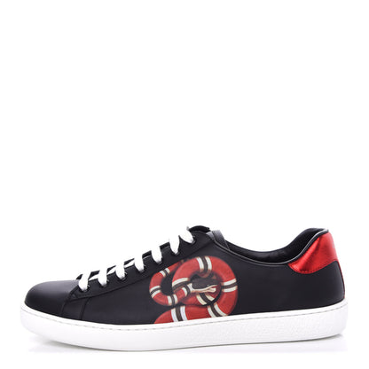 Gucci Calfskin Kingsnake Mens Ace Sneakers 8 Black Multicolor 1 of 11