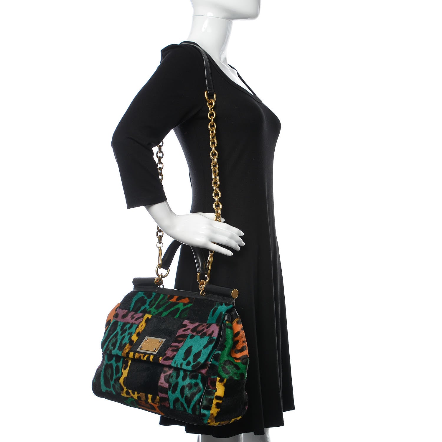 Dolce & Gabbana Calf Hair Leopard Print Patchwork Large Miss Sicily Shopper Tote Multicolor 2 of 10