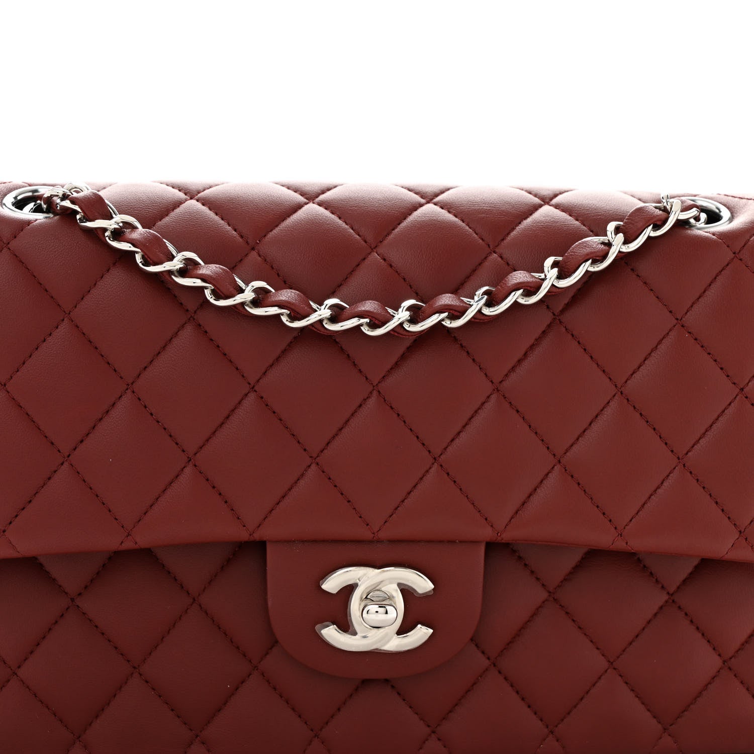 Chanel Lambskin Quilted Medium Double Flap Burgundy 8 of 13