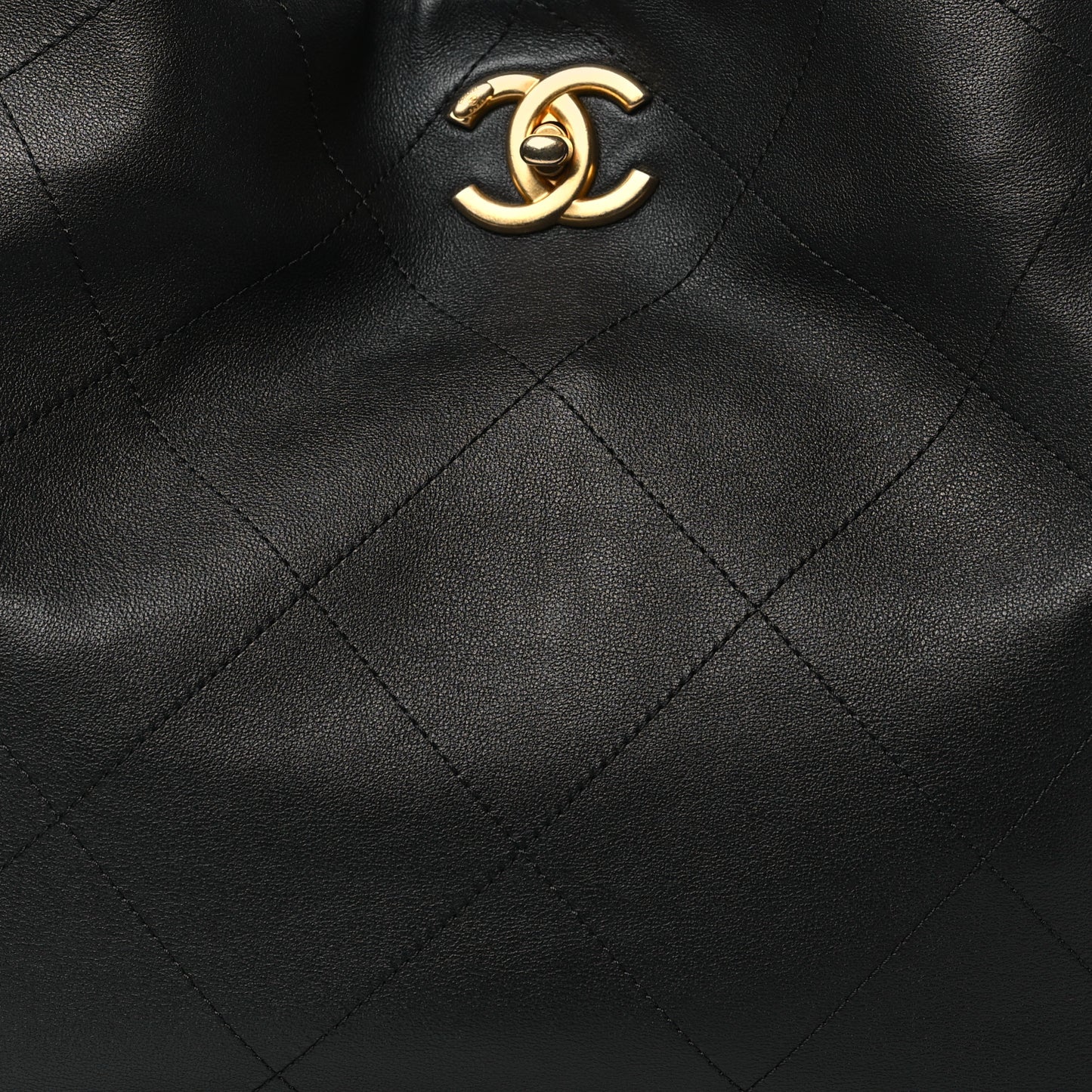 Calfskin Stitched Curved Chain Hobo Black