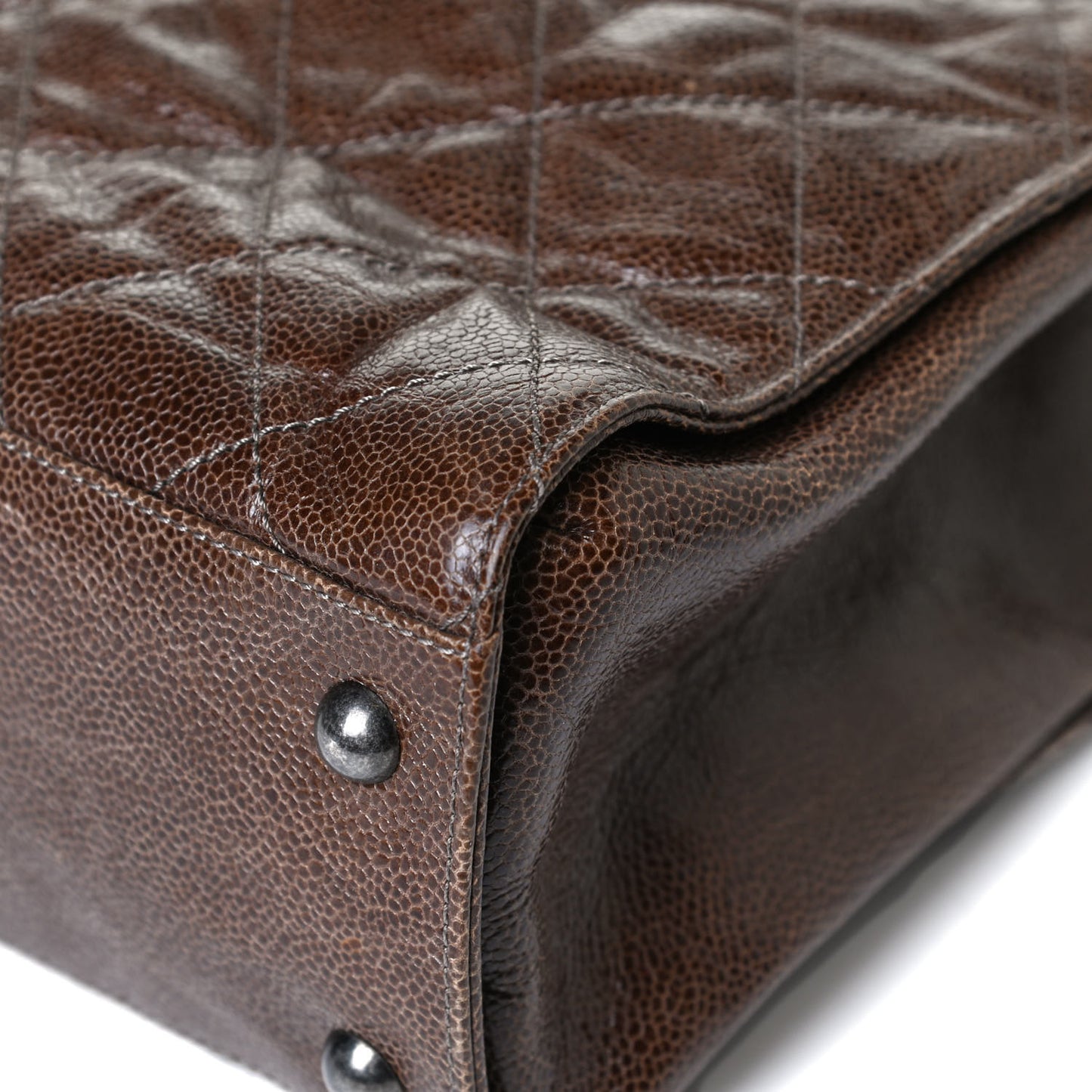 Crumpled Grained Calfskin CC Crave Tote Brown