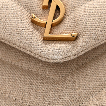 Saint Laurent Linen Y Quilted Monogram Medium Loulou Chain Satchel Natural Taupe 8 of 11