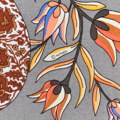 Hermes Cashmere Silk Fleurs et Papillons de Tissus Scarf 140 3 of 4