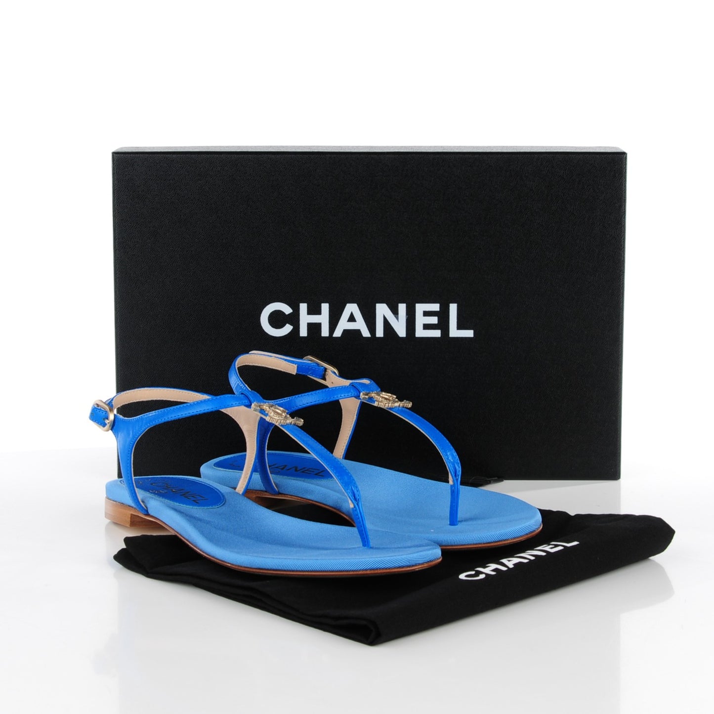 Shiny Kidskin CC Logo Thong Sandals 35 Blue