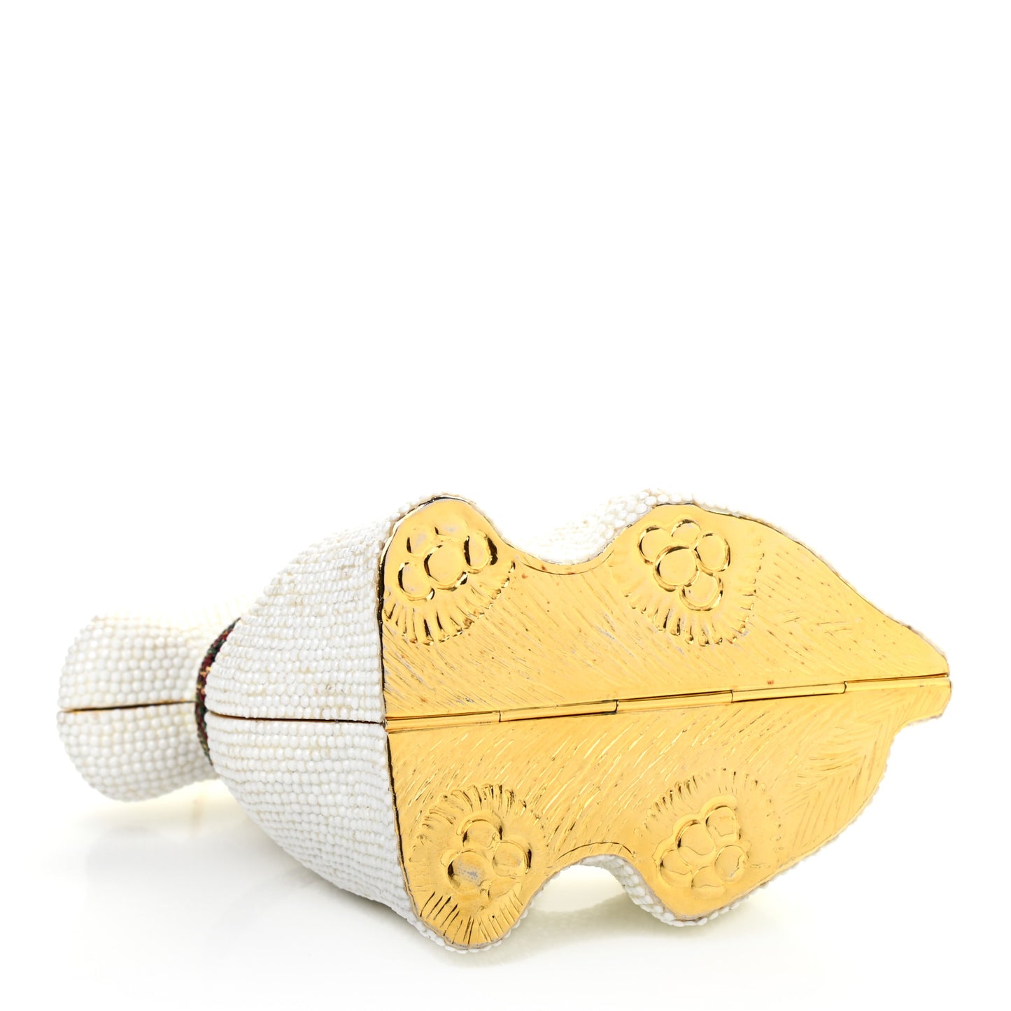 Crystal Terrier Minaudiere Clutch White Gold
