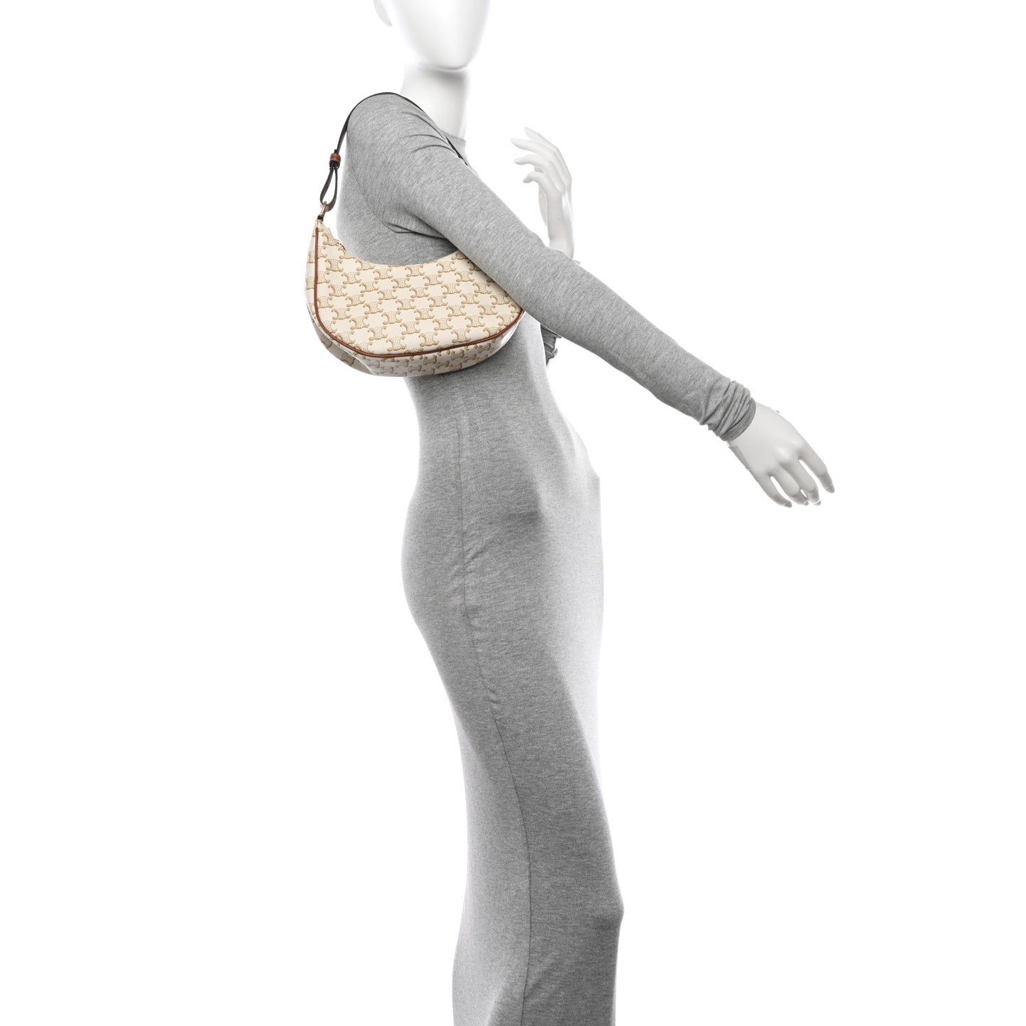 Canvas Calfskin Ava Triomphe Shoulder Bag White