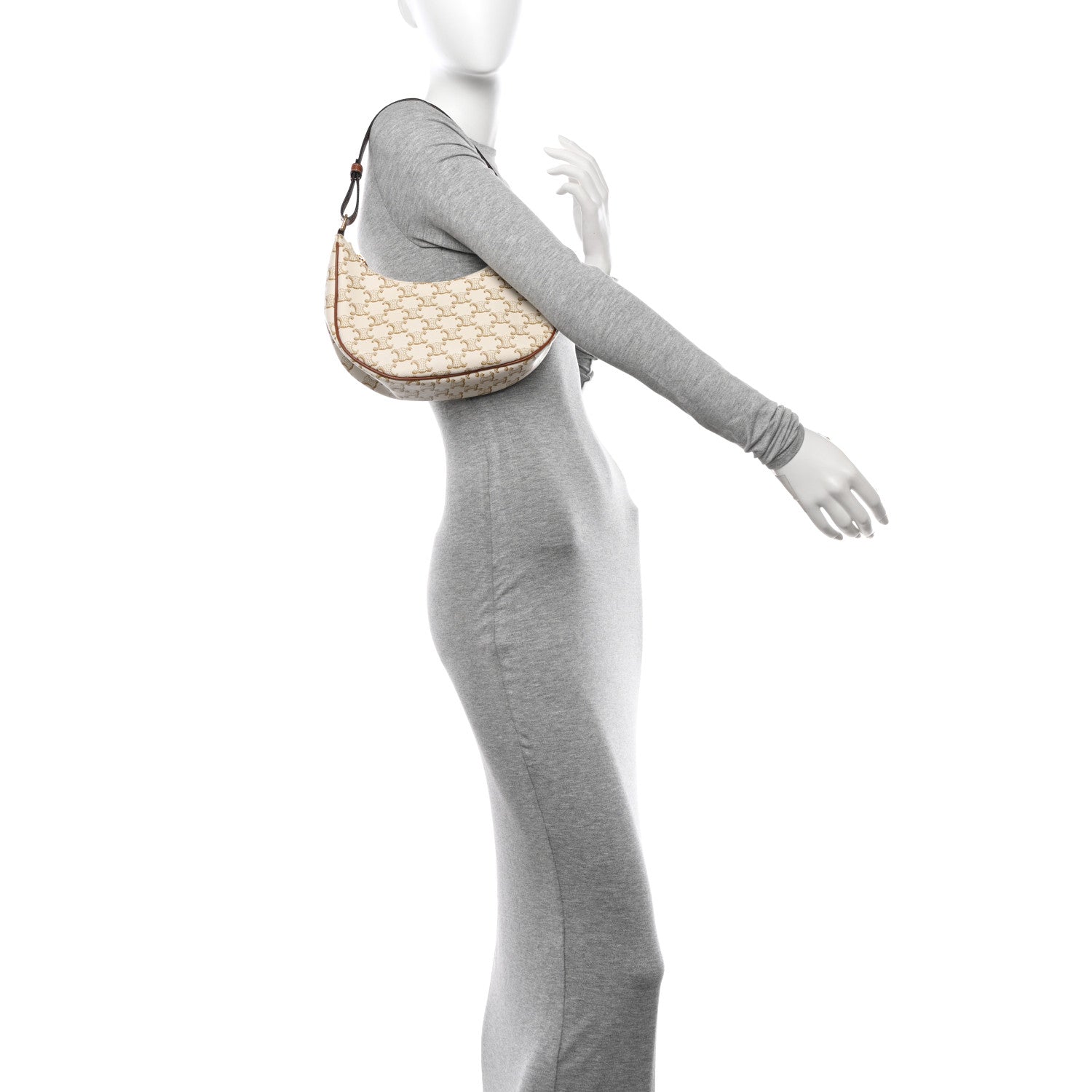 Celine Canvas Calfskin Ava Triomphe Shoulder Bag White 3 of 10