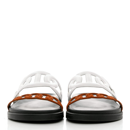 Hermes Suede Goatskin Nappa Extra Sandals 38 White Gold 2 of 9