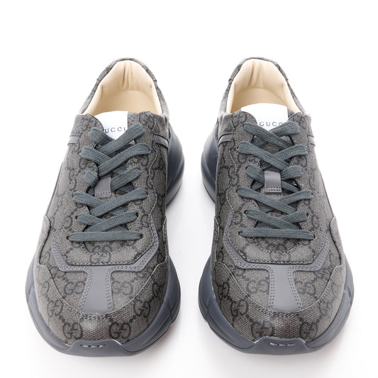 GG Supreme Monogram Apollo Calfskin Mens Rhyton Sneakers 6.5 Grey Black Graphite Grey