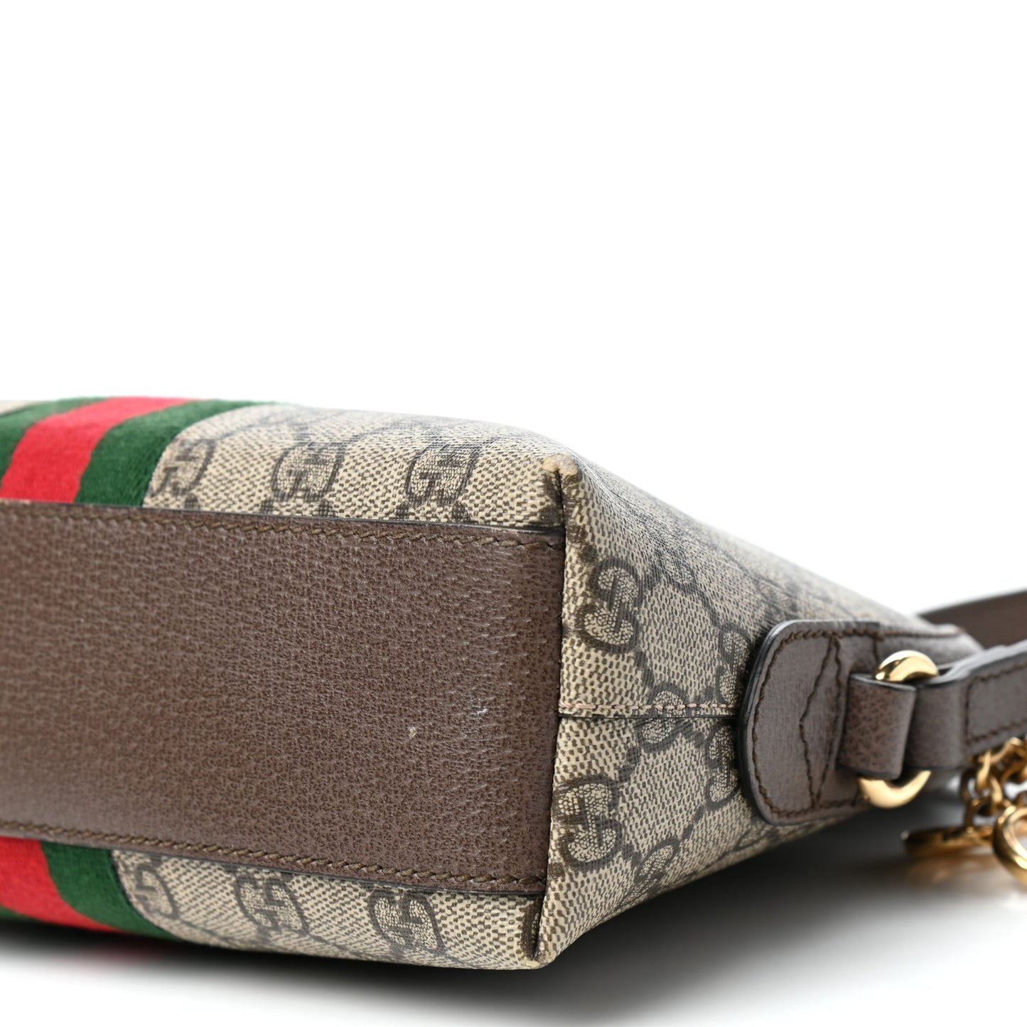 GG Supreme Monogram Textured Dollar Calfskin Web Small Ophidia Dome Shoulder Bag Beige Ebony New Acero