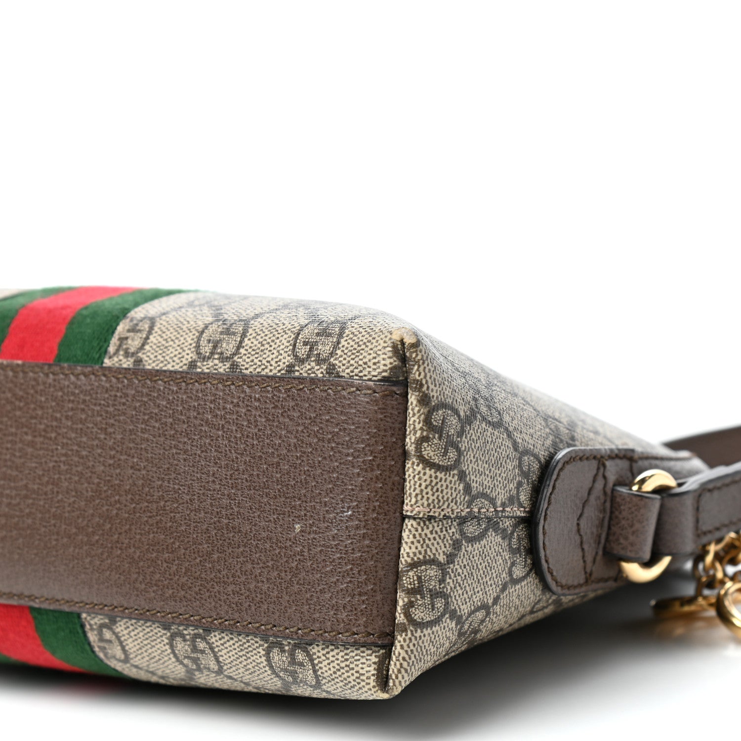 Gucci GG Supreme Monogram Textured Dollar Calfskin Web Small Ophidia Dome Shoulder Bag Beige Ebony New Acero 9 of 10