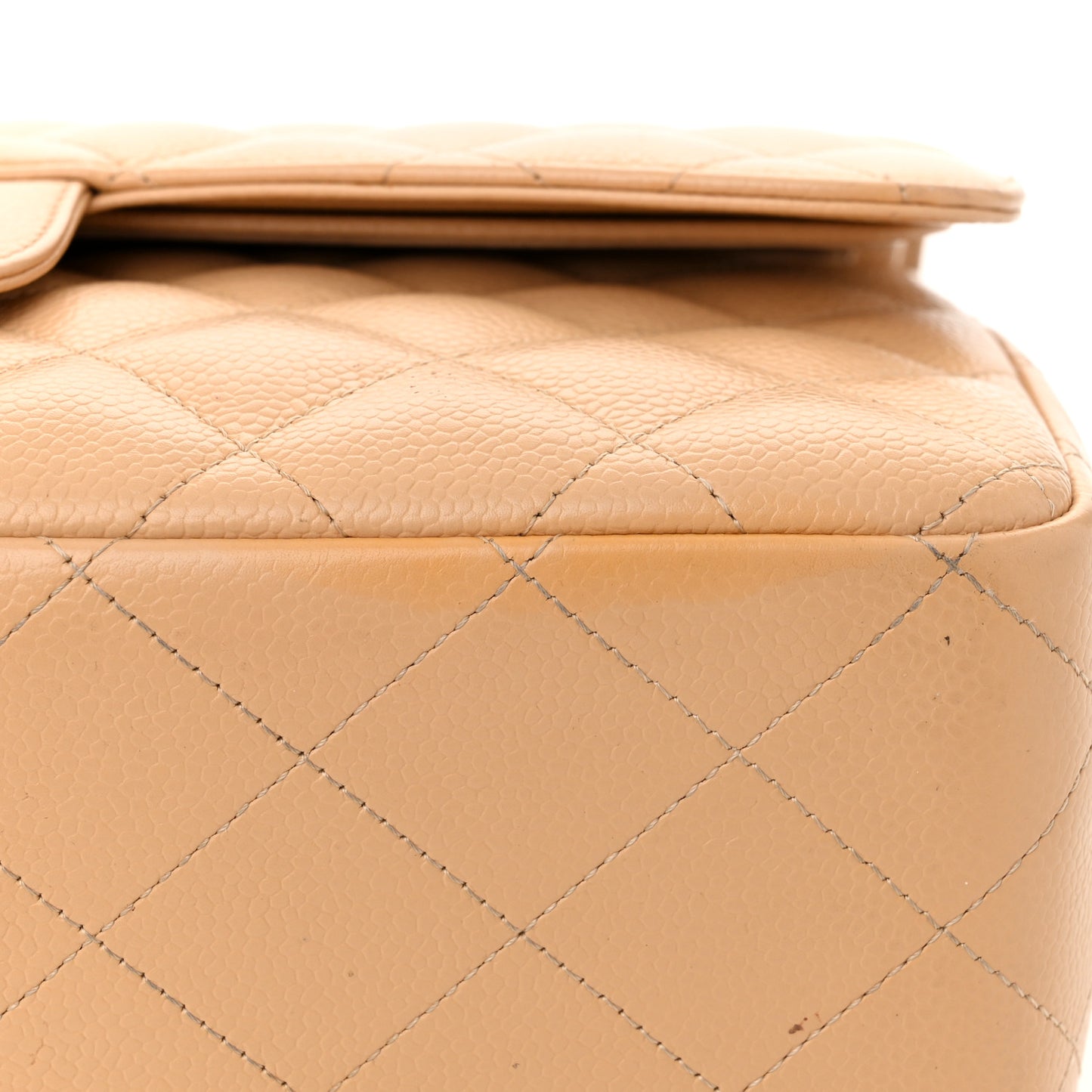 Caviar Quilted Jumbo Double Flap Beige