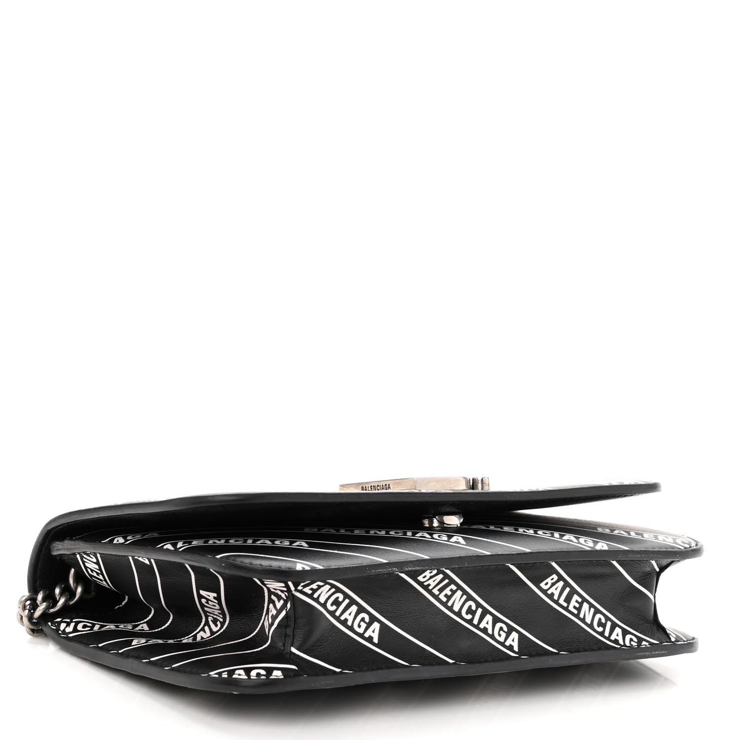 Balenciaga Matte Calfskin Diagonal Allover Logo Print B Wallet on Chain Black White 4 of 9
