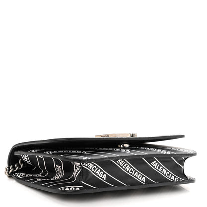 Balenciaga Matte Calfskin Diagonal Allover Logo Print B Wallet on Chain Black White 4 of 9