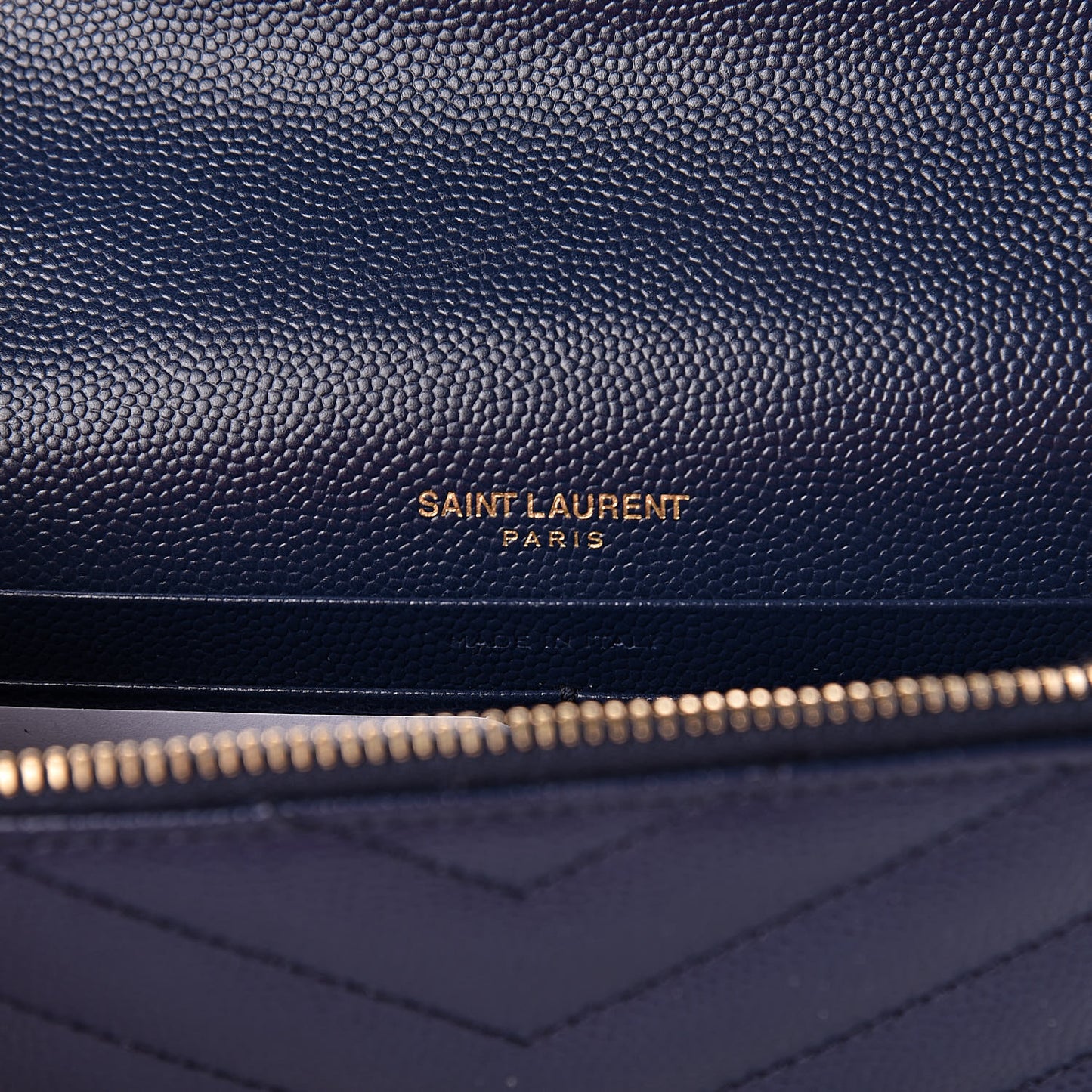 Grain De Poudre Matelasse Chevron Monogram Envelope Chain Wallet Navy
