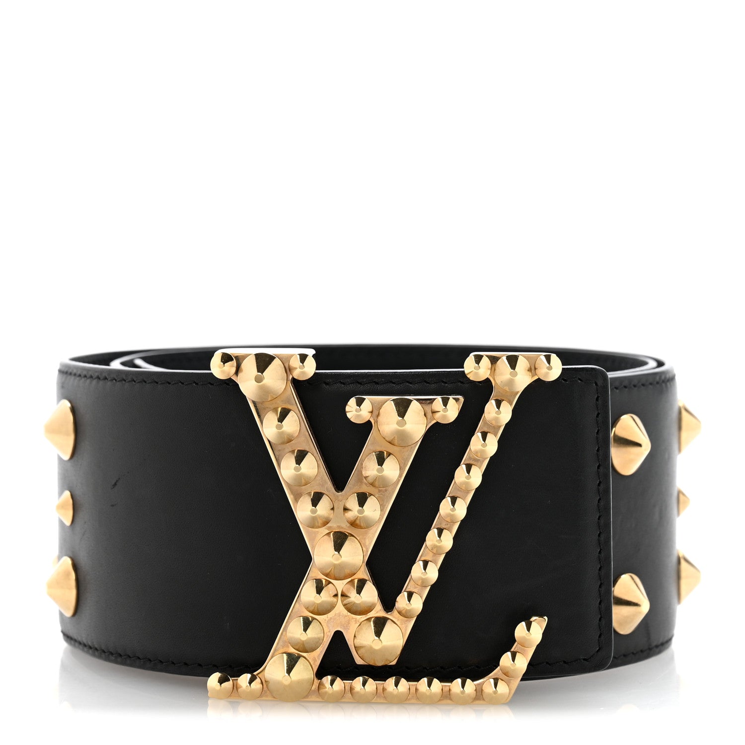 Louis Vuitton Calfskin LV Initiales Clous Belt 75 30 Black Gold 1 of 9