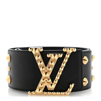 Louis Vuitton Calfskin LV Initiales Clous Belt 75 30 Black Gold 1 of 9