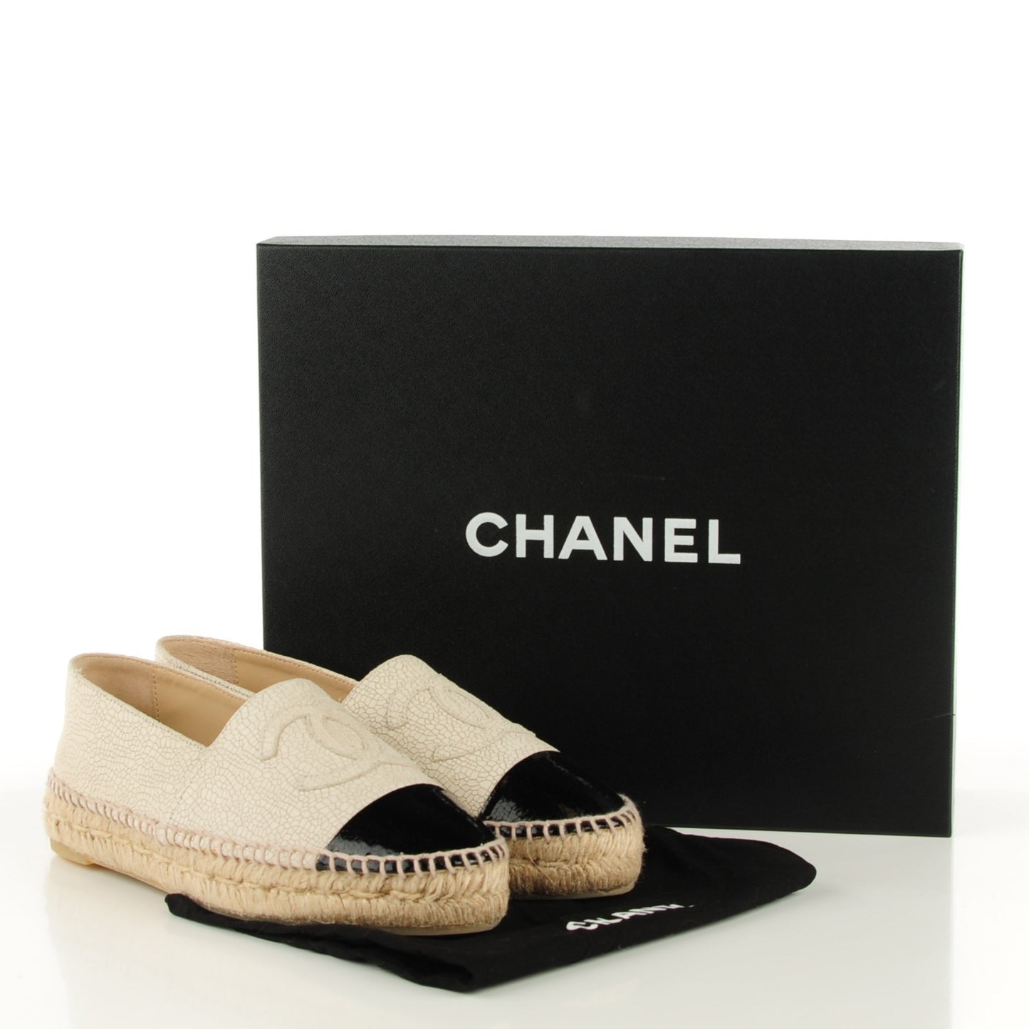 Crackled Leather Espadrilles 37 Beige Black