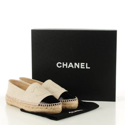 Chanel Crackled Leather Espadrilles 37 Beige Black 7 of 11