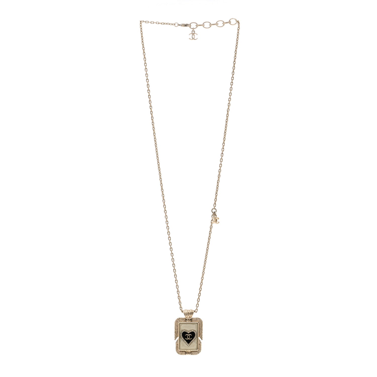 Chanel Metal Resin Enamel Crystal CC Necklace Gold Black White 3 of 7
