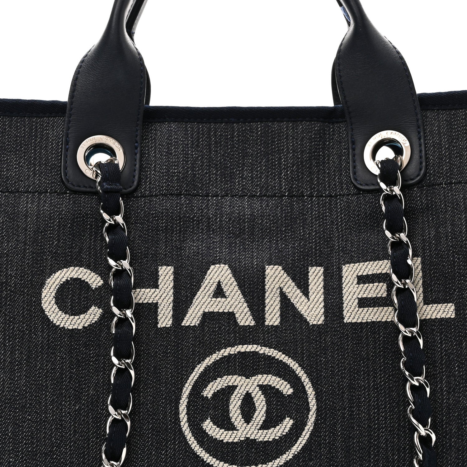 Chanel Denim Medium Deauville Tote Dark Blue 8 of 10