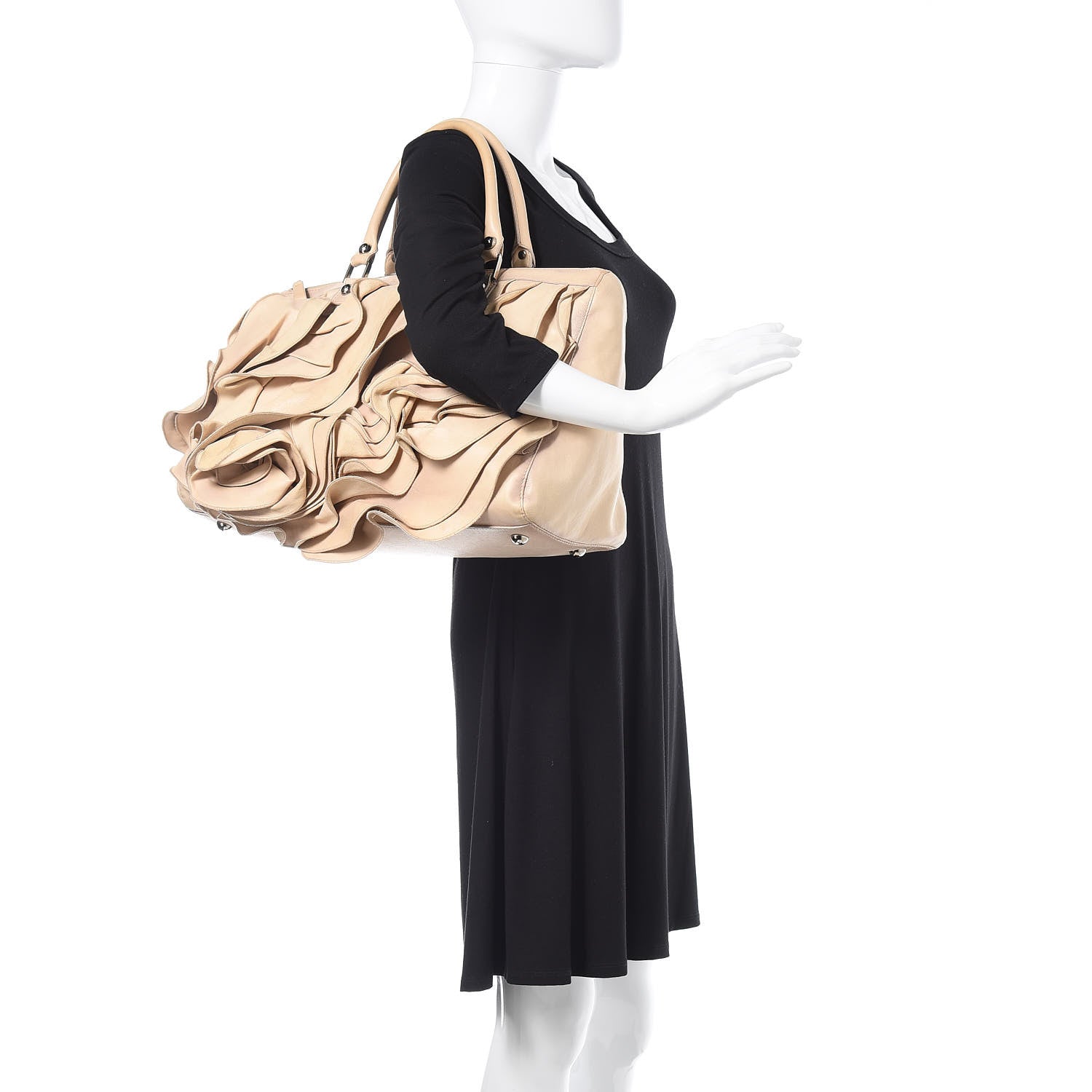 Valentino Garavani Lambskin Ruffle Tote Beige 2 of 19